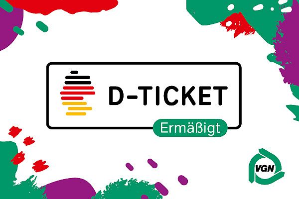 Werbebild für das bayrische Ermäßigungsticket mit dem zentralen Logo des Deutschlandtickets und dem Logo der VGN rechts unten in der Ecke.